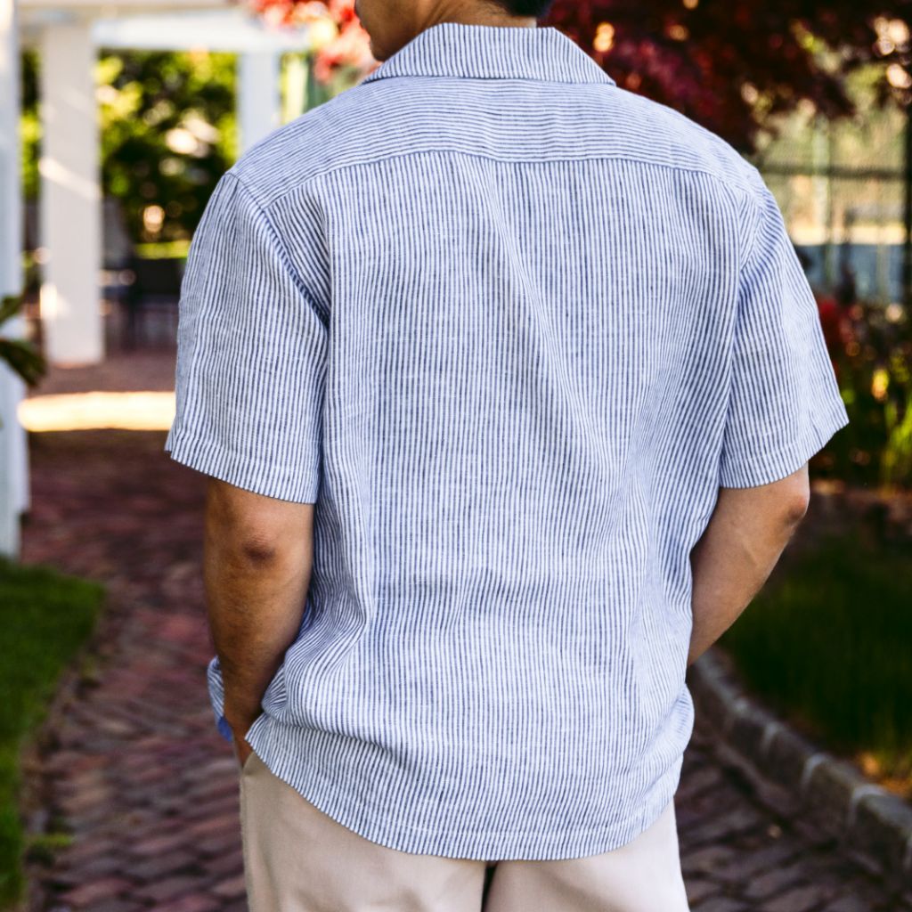 Linen Camp Shirt | White & Indigo