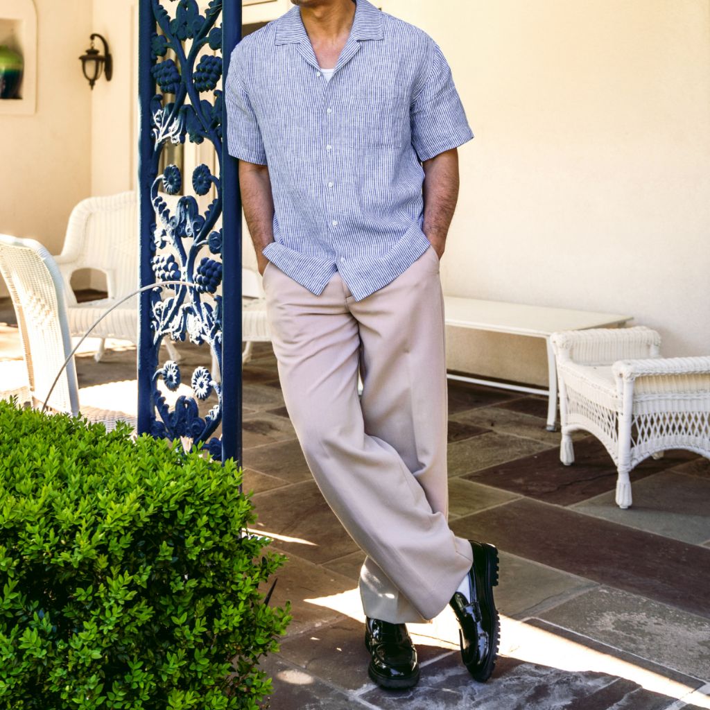 Linen Camp Shirt | White & Indigo
