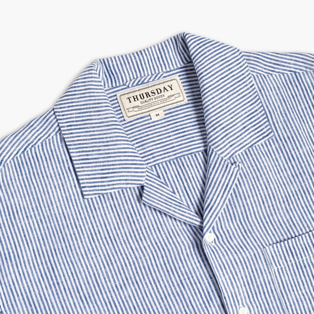 Linen Camp Shirt | White & Indigo