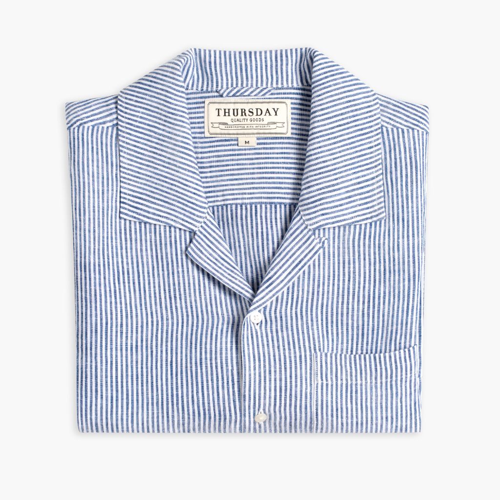 Linen Camp Shirt | White & Indigo