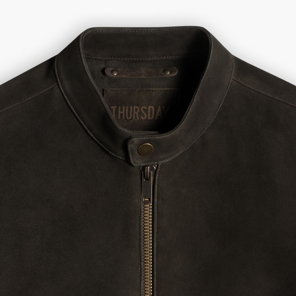 Racer Jacket | Dark Olive Suede
