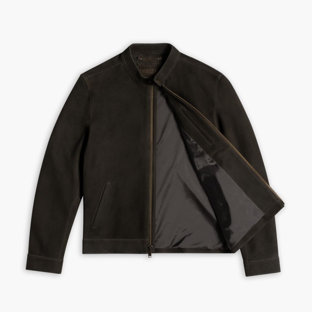 Racer Jacket | Dark Olive Suede