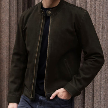 Racer Jacket | Dark Olive Suede