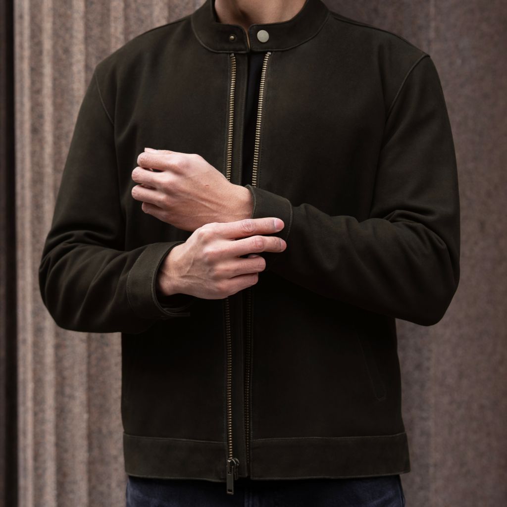 Racer Jacket | Dark Olive Suede