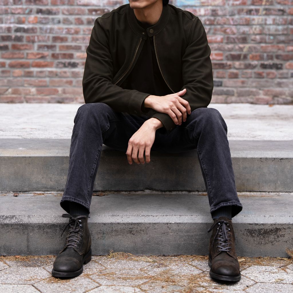 Racer Jacket | Dark Olive Suede