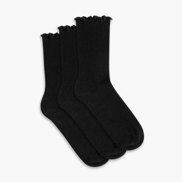 Women’s Ruffle Rib Quarter Sock | Black 3-Pack