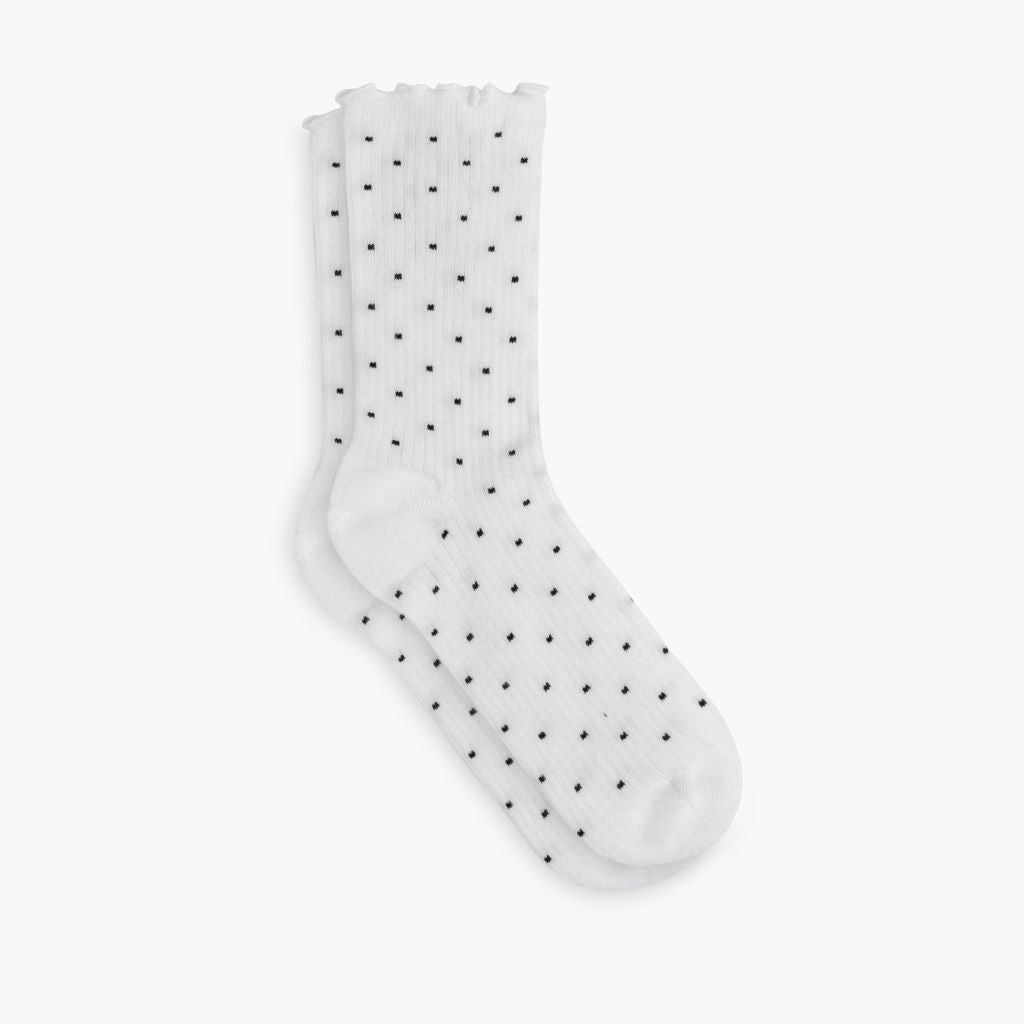 Women’s Ruffle Rib Quarter Sock | White x Black Polka Dot