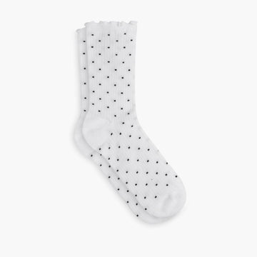 Women’s Ruffle Rib Quarter Sock | White x Black Polka Dot