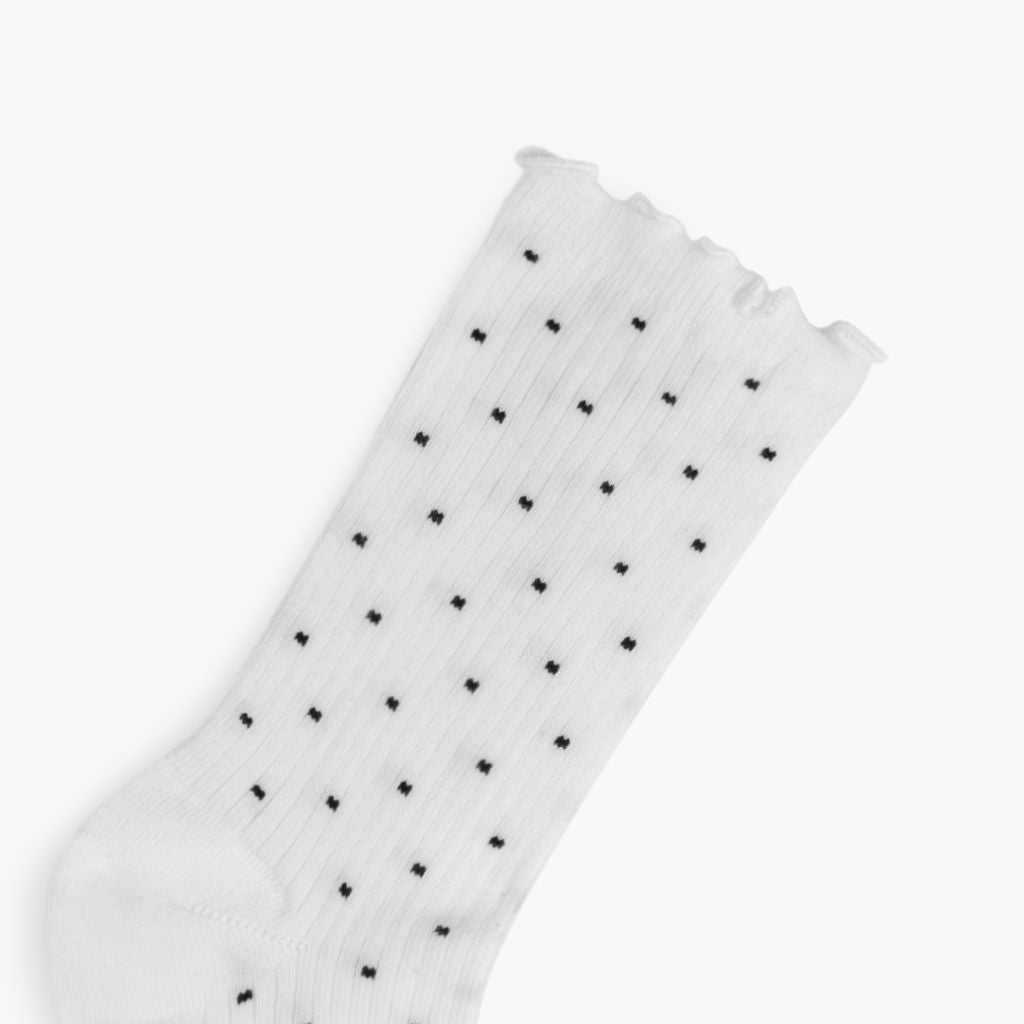 Women’s Ruffle Rib Quarter Sock | White x Black Polka Dot