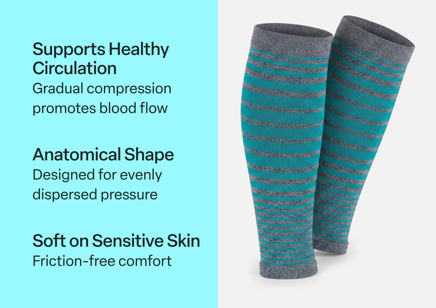 Compression Calf Sleeves Standard 15-20 mmHg - Gray/Teal Stripe